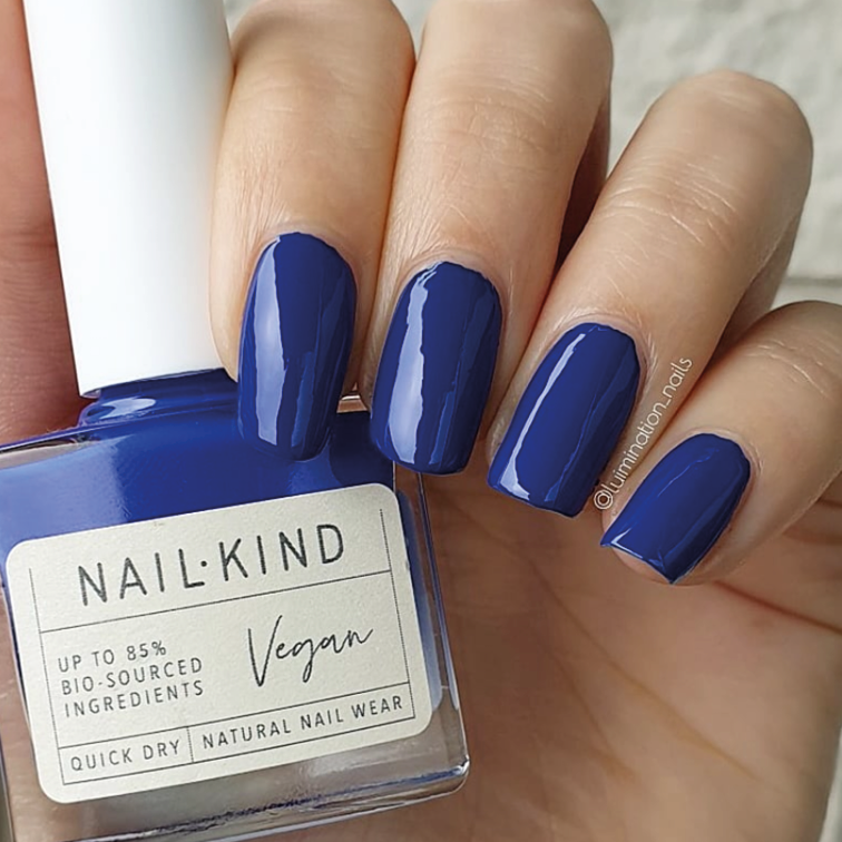 manicure with blue nail lacquer